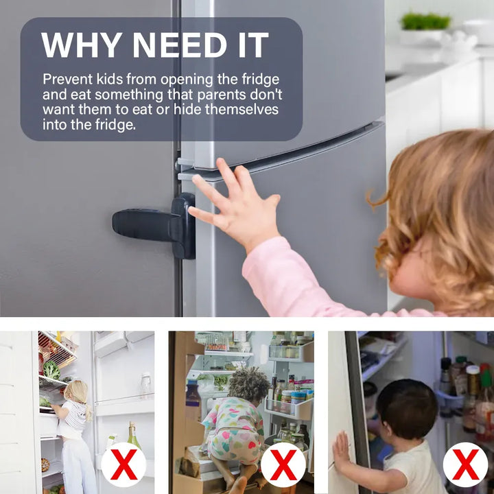 Self Adhesive Sticky Fridge Door Lock For Child Safety, Strong Grip Protection