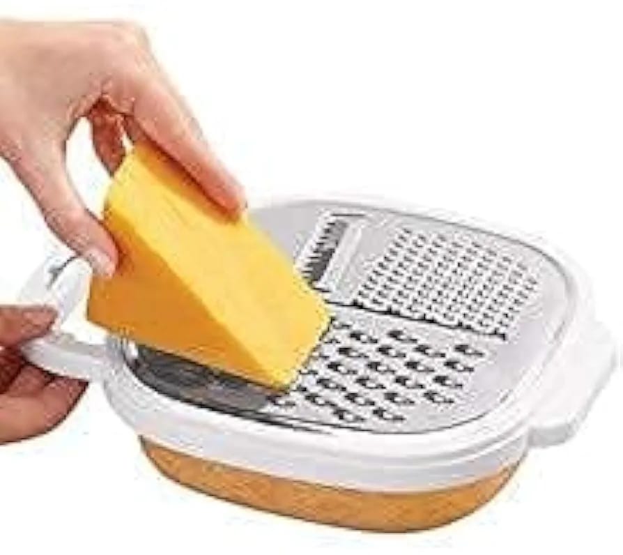 3-in-1 Cheese Grater with Storage Container, 3 Blades, Non-Stick Coating, Fruit & Vegetable Slicer Peeler-1Pc