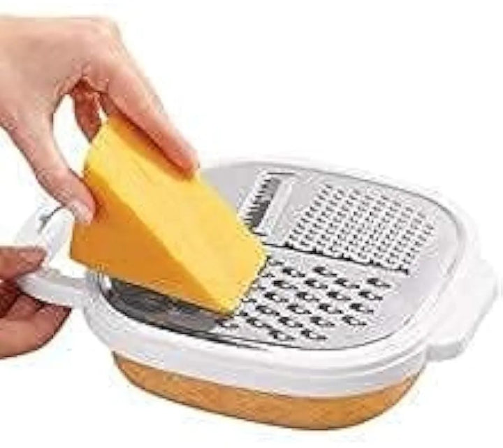 3-in-1 Cheese Grater with Storage Container, 3 Blades, Non-Stick Coating, Fruit & Vegetable Slicer Peeler-1Pc